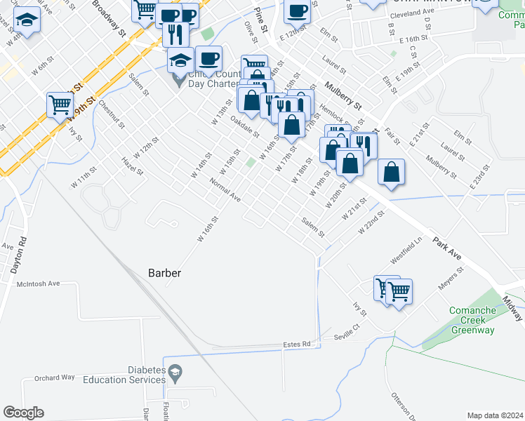 map of restaurants, bars, coffee shops, grocery stores, and more near 1735 Normal Avenue in Chico