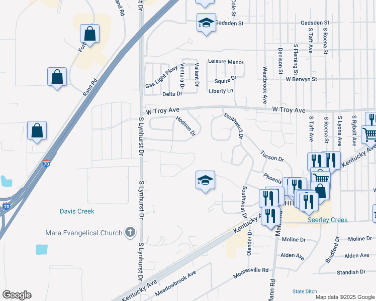 map of restaurants, bars, coffee shops, grocery stores, and more near 4930 Wicks Drive in Indianapolis