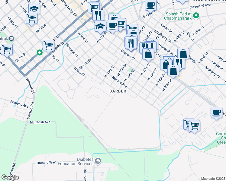 map of restaurants, bars, coffee shops, grocery stores, and more near 1548 Chestnut Street in Chico
