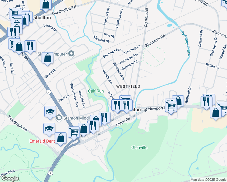 map of restaurants, bars, coffee shops, grocery stores, and more near 111 West Redwood Avenue in Wilmington
