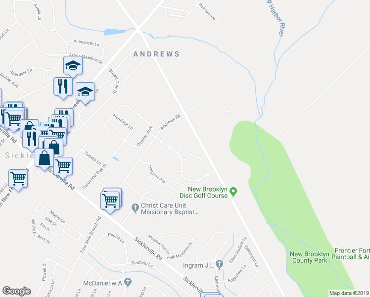 map of restaurants, bars, coffee shops, grocery stores, and more near 17 Lawrence Court in Sicklerville