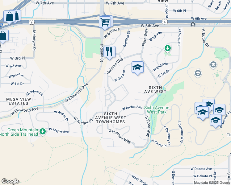 map of restaurants, bars, coffee shops, grocery stores, and more near 12 South Holman Way in Golden