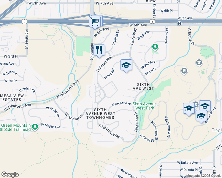 map of restaurants, bars, coffee shops, grocery stores, and more near 24 South Holman Way in Golden