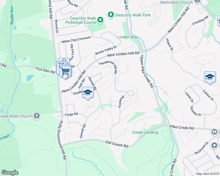 map of restaurants, bars, coffee shops, grocery stores, and more near 105 Benham Court in Newark