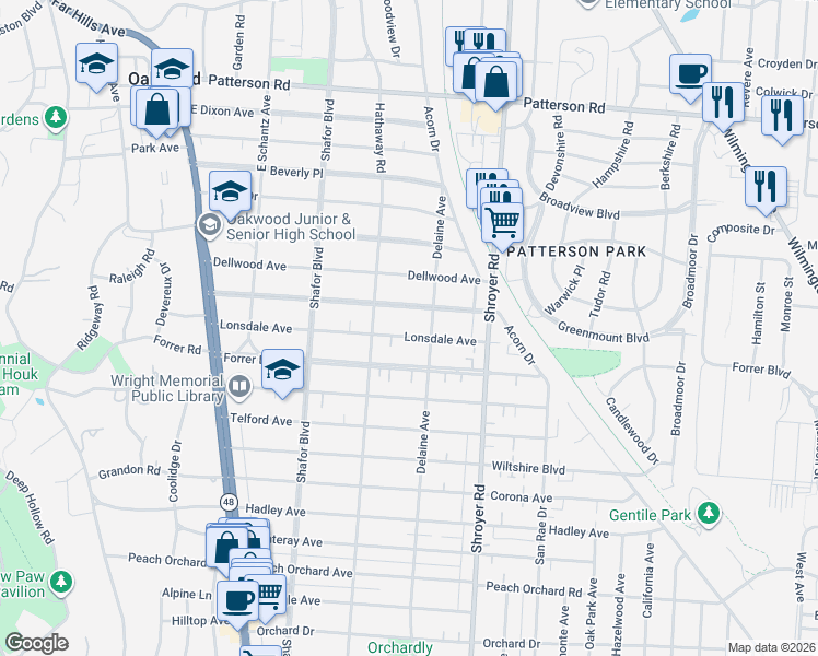 map of restaurants, bars, coffee shops, grocery stores, and more near 317 Greenmount Boulevard in Dayton