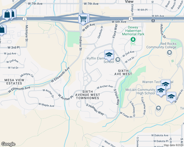 map of restaurants, bars, coffee shops, grocery stores, and more near 10 South Holman Way in Golden