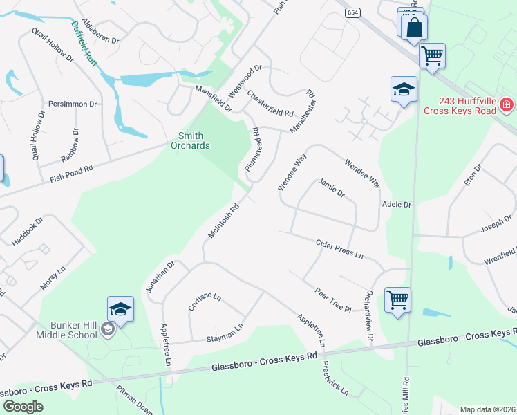 map of restaurants, bars, coffee shops, grocery stores, and more near 26 McIntosh Road in Washington Township