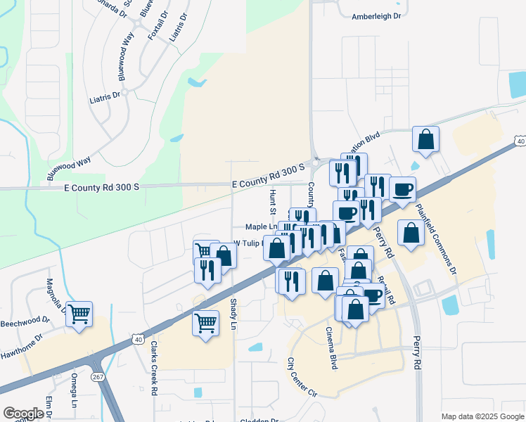 map of restaurants, bars, coffee shops, grocery stores, and more near 3428 Hunt Street in Plainfield