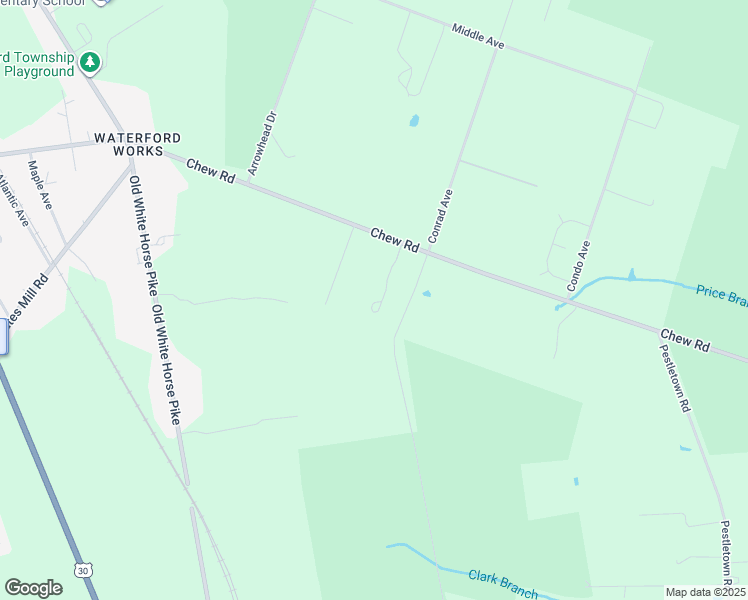 map of restaurants, bars, coffee shops, grocery stores, and more near 1117 Chew Road in Waterford