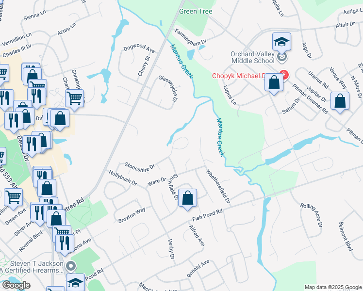 map of restaurants, bars, coffee shops, grocery stores, and more near 134 Stoneshire Drive in Glassboro