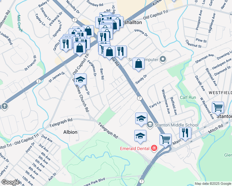 map of restaurants, bars, coffee shops, grocery stores, and more near 30 Utah Road in Wilmington