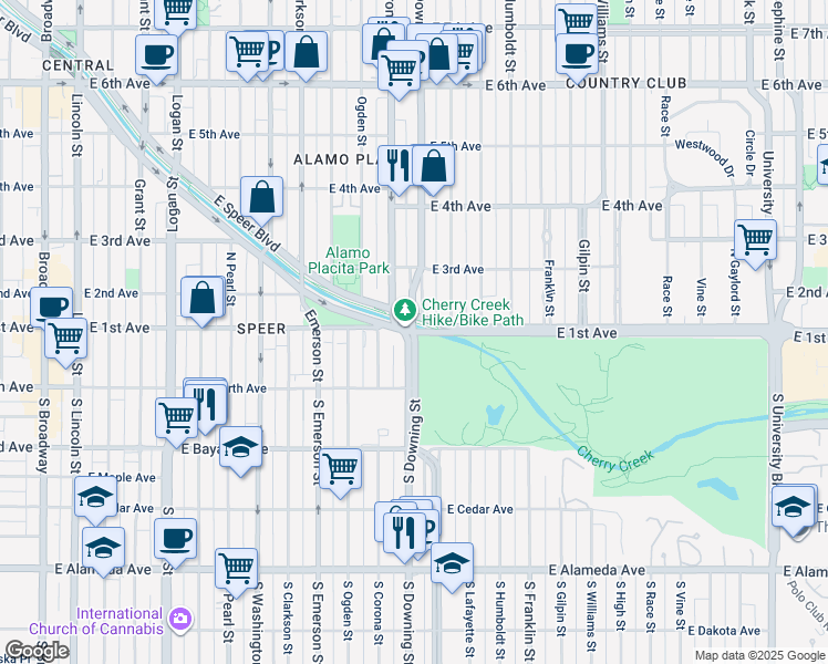 map of restaurants, bars, coffee shops, grocery stores, and more near in Denver