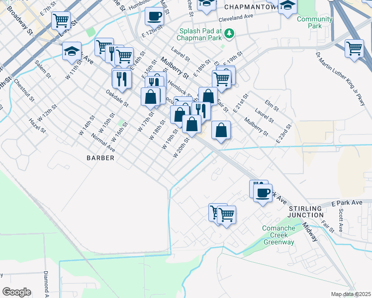 map of restaurants, bars, coffee shops, grocery stores, and more near 124 West 20th Street in Chico