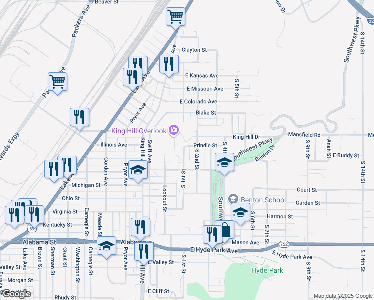 map of restaurants, bars, coffee shops, grocery stores, and more near 5505 South 1st Street in Saint Joseph