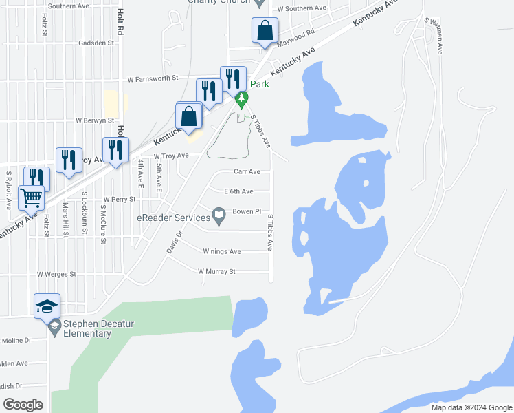 map of restaurants, bars, coffee shops, grocery stores, and more near 3418 Bowen Place in Indianapolis