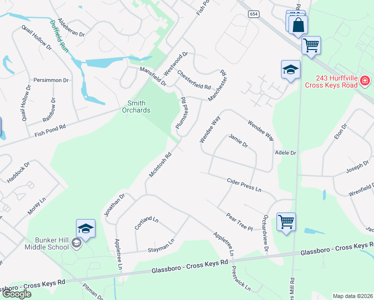 map of restaurants, bars, coffee shops, grocery stores, and more near 26 McIntosh Road in Washington Township