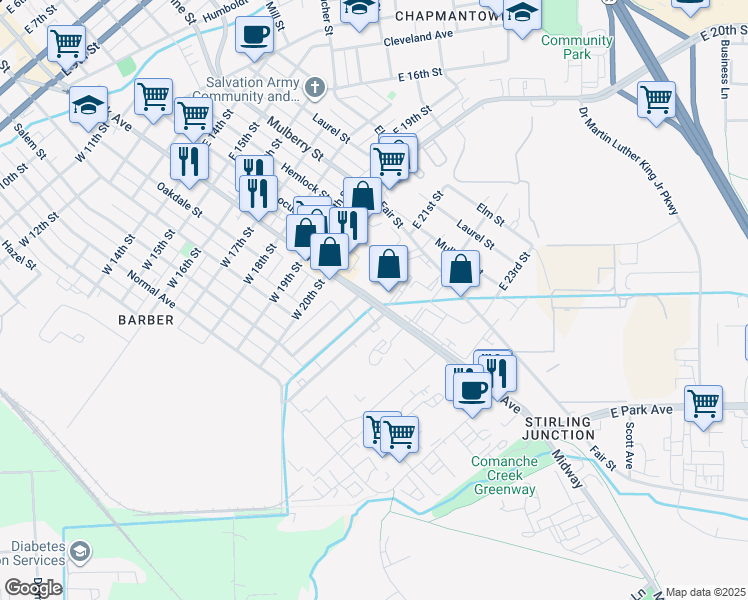 map of restaurants, bars, coffee shops, grocery stores, and more near 2125 Park Avenue in Chico