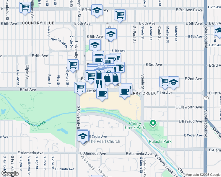 map of restaurants, bars, coffee shops, grocery stores, and more near in Denver