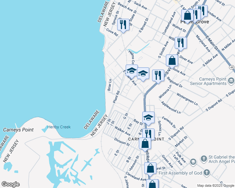 map of restaurants, bars, coffee shops, grocery stores, and more near 217 Hayes Street in Carneys Point Township