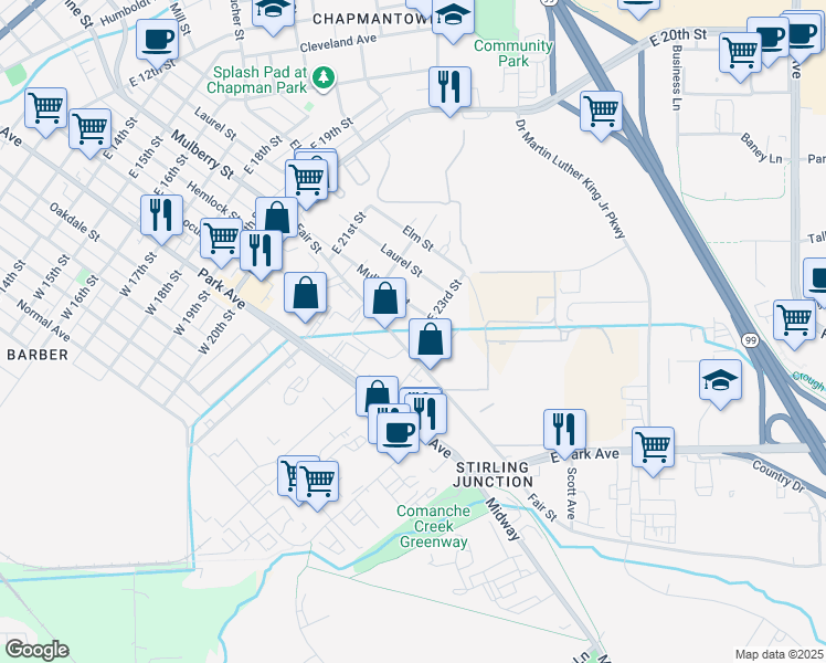 map of restaurants, bars, coffee shops, grocery stores, and more near 378 East 23rd Street in Chico