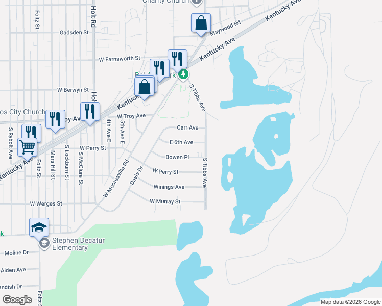map of restaurants, bars, coffee shops, grocery stores, and more near 3434 Bowen Place in Indianapolis