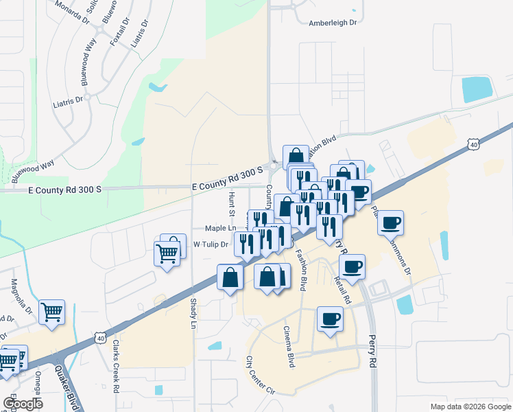 map of restaurants, bars, coffee shops, grocery stores, and more near 3425 Campbell Street in Plainfield