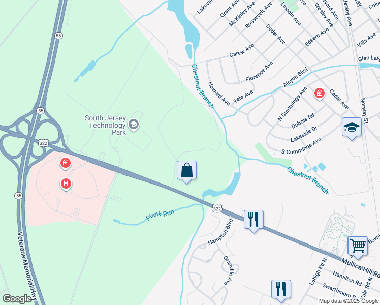 map of restaurants, bars, coffee shops, grocery stores, and more near 201 Mullica Hill Road in Glassboro