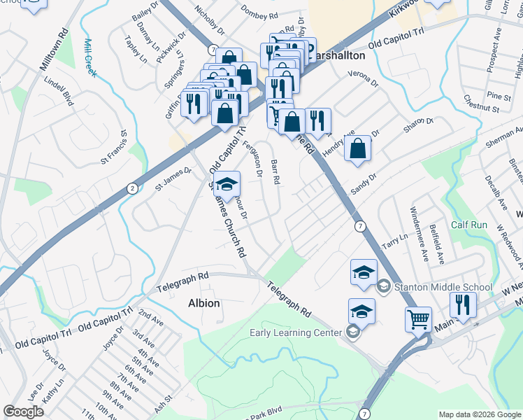 map of restaurants, bars, coffee shops, grocery stores, and more near 2103 Ferguson Drive in Wilmington