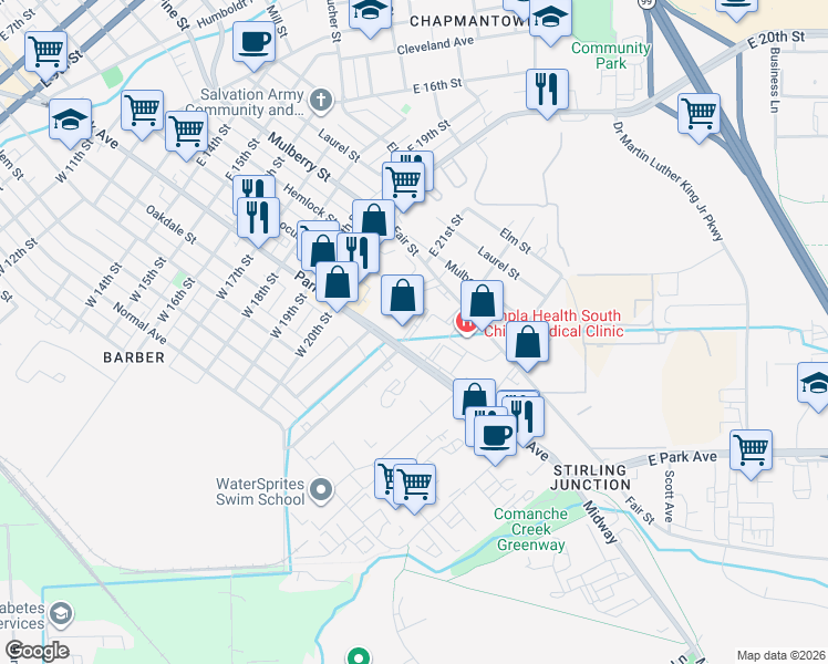 map of restaurants, bars, coffee shops, grocery stores, and more near 2145 Park Avenue in Chico
