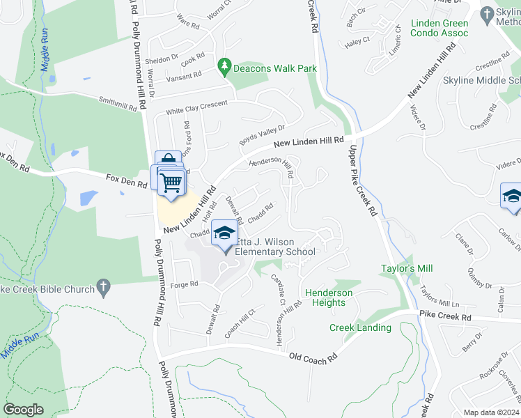 map of restaurants, bars, coffee shops, grocery stores, and more near 126 Chadd Road in Newark