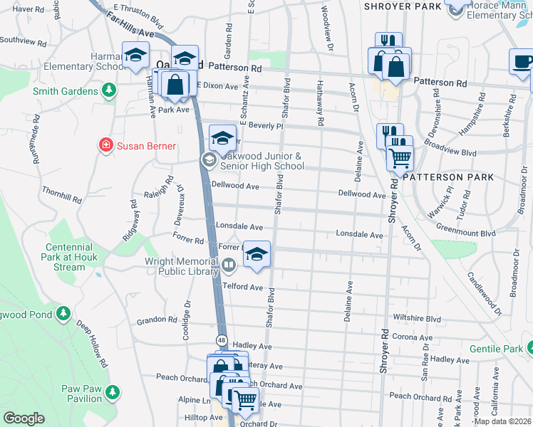 map of restaurants, bars, coffee shops, grocery stores, and more near 122 Greenmount Boulevard in Dayton