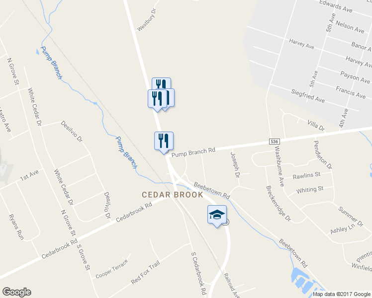 map of restaurants, bars, coffee shops, grocery stores, and more near 7 Pump Branch Road in Berlin