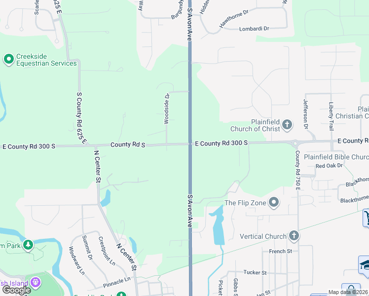 map of restaurants, bars, coffee shops, grocery stores, and more near 6981 East County Road 300 South in Plainfield