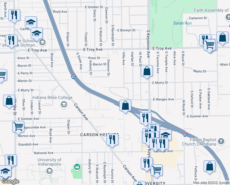 map of restaurants, bars, coffee shops, grocery stores, and more near 1872 E Werges Ave in Indianapolis