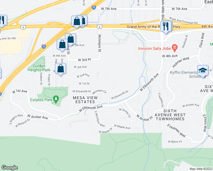 map of restaurants, bars, coffee shops, grocery stores, and more near 78 Lupine Way in Golden