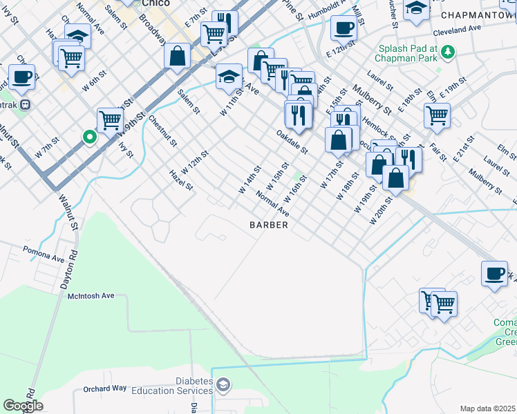 map of restaurants, bars, coffee shops, grocery stores, and more near 431 West 15th Street in Chico