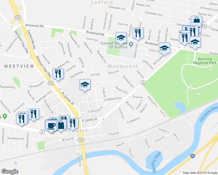 map of restaurants, bars, coffee shops, grocery stores, and more near 405 1st Avenue in Wilmington