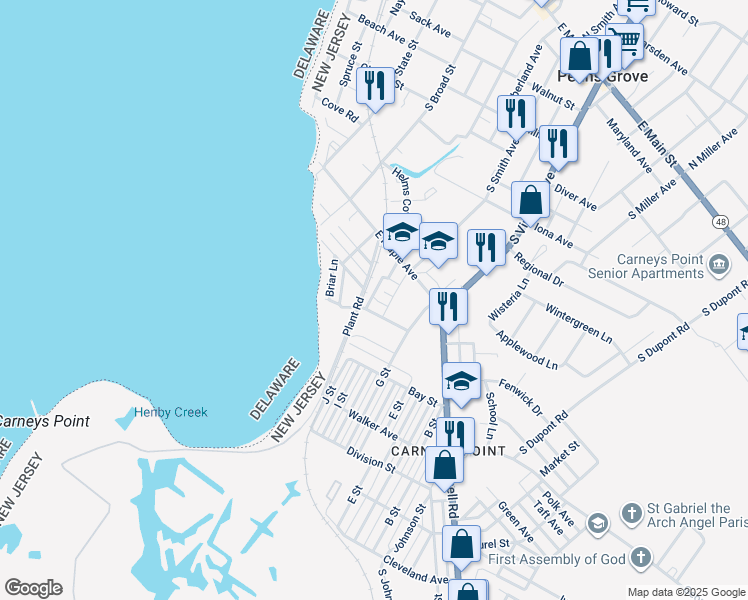 map of restaurants, bars, coffee shops, grocery stores, and more near 217 Hayes Street in Carneys Point Township