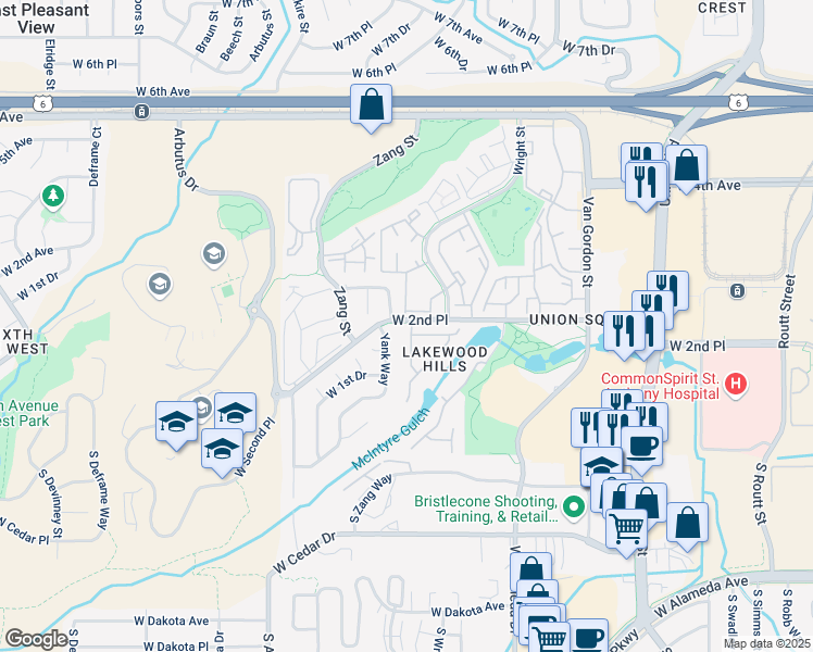 map of restaurants, bars, coffee shops, grocery stores, and more near 199 Xenon Street in Lakewood