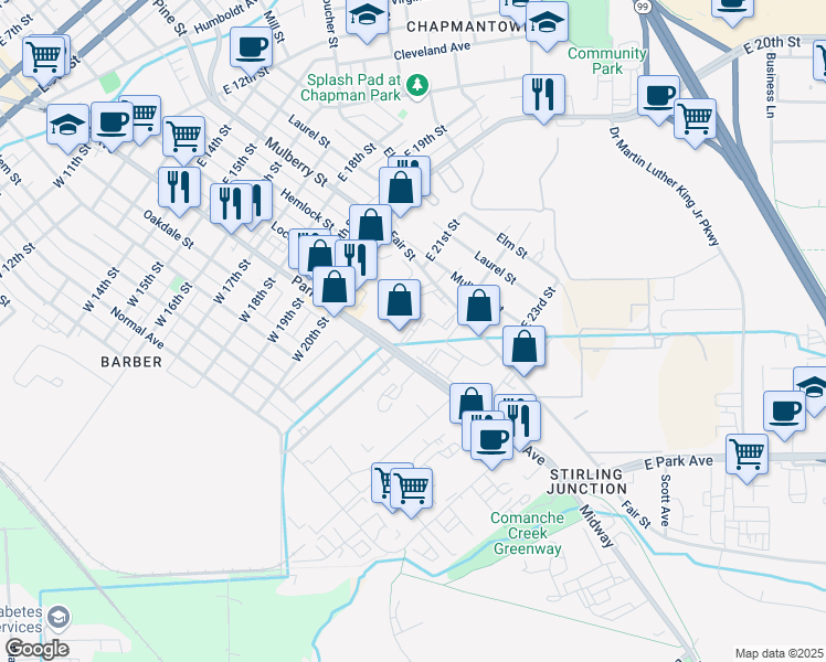 map of restaurants, bars, coffee shops, grocery stores, and more near in Chico