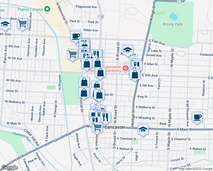 map of restaurants, bars, coffee shops, grocery stores, and more near 138 West 5th Avenue in Lancaster