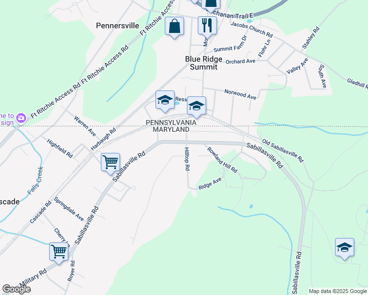 map of restaurants, bars, coffee shops, grocery stores, and more near 25625 Military Road in Highfield-Cascade
