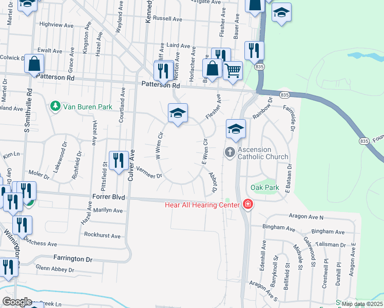 map of restaurants, bars, coffee shops, grocery stores, and more near 12 Delano Place in Kettering