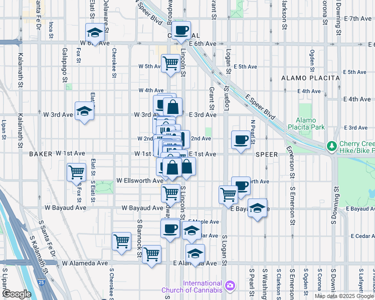 map of restaurants, bars, coffee shops, grocery stores, and more near in Denver