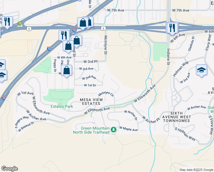 map of restaurants, bars, coffee shops, grocery stores, and more near 78 Lupine Way in Golden