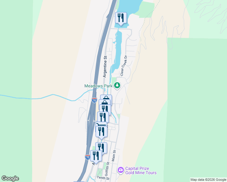 map of restaurants, bars, coffee shops, grocery stores, and more near 1785 Main Street in Georgetown