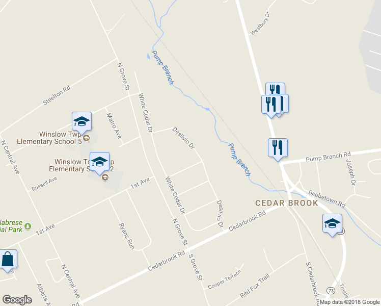 map of restaurants, bars, coffee shops, grocery stores, and more near 122 Desilvio Drive in Winslow Township