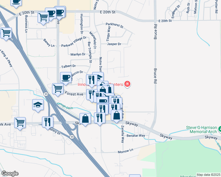 map of restaurants, bars, coffee shops, grocery stores, and more near 2535 Forest Avenue in Chico