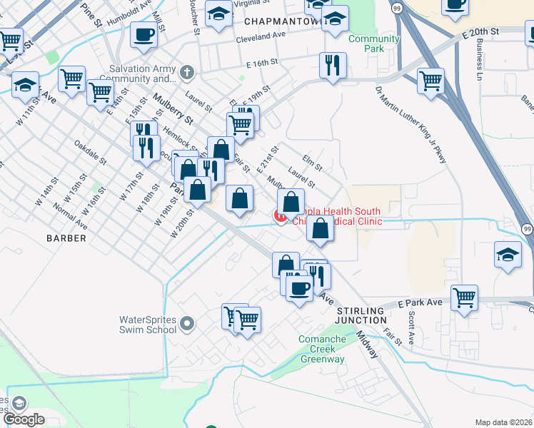 map of restaurants, bars, coffee shops, grocery stores, and more near 2140 Fair Street in Chico