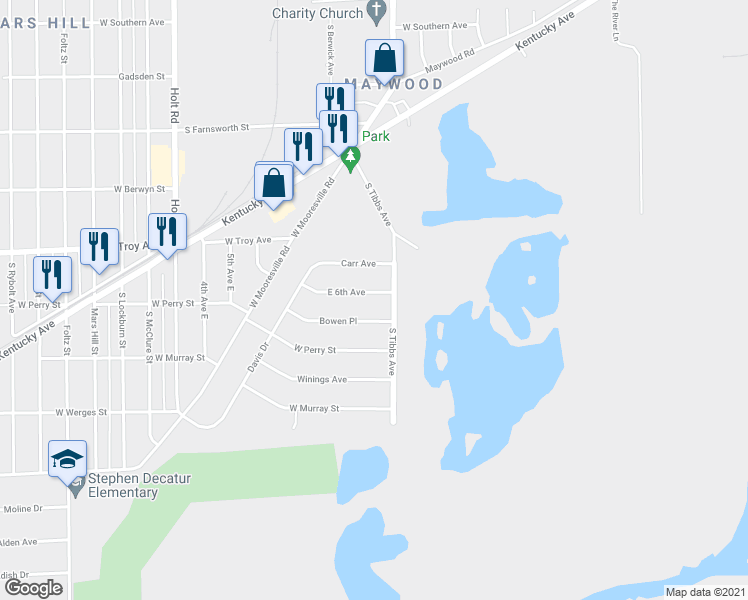 map of restaurants, bars, coffee shops, grocery stores, and more near 3417 East 6th Avenue in Indianapolis